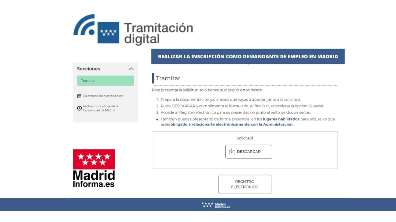 Realizar la inscripción como demandante de empleo en Madrid_