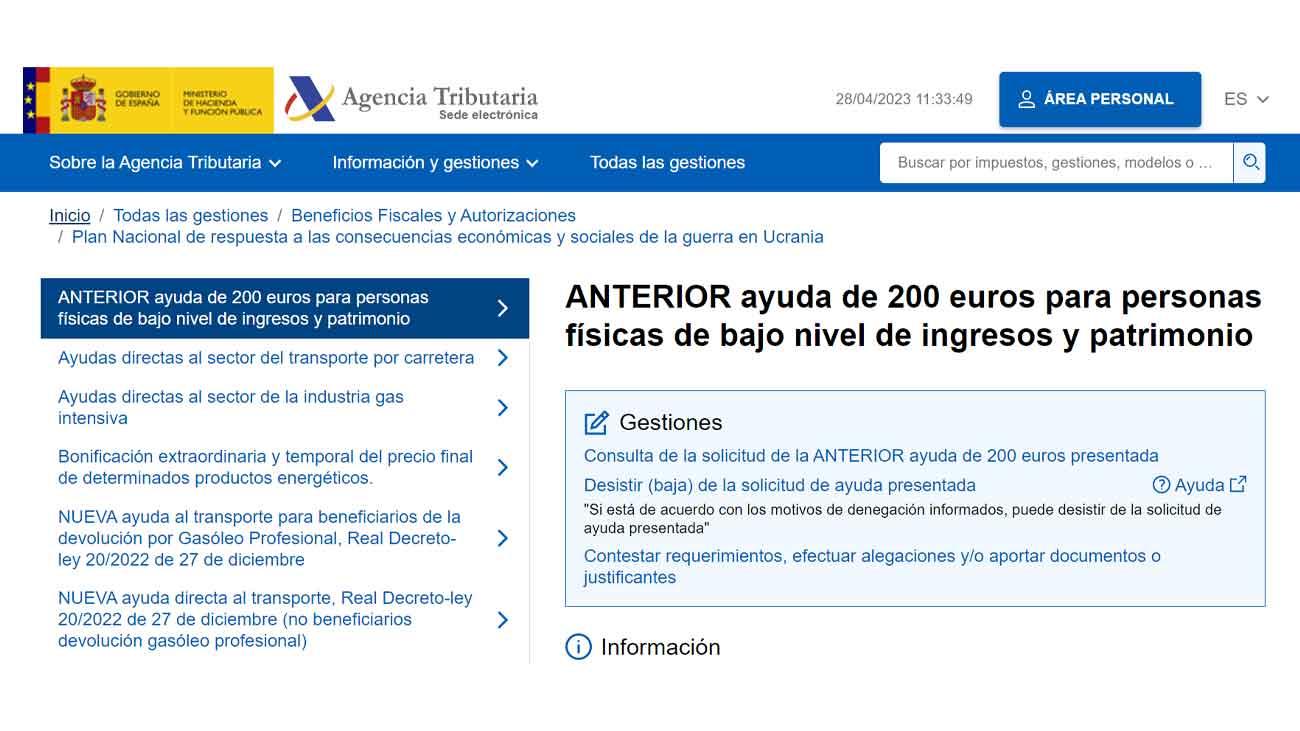 Devolución ayuda 200 euros hacienda