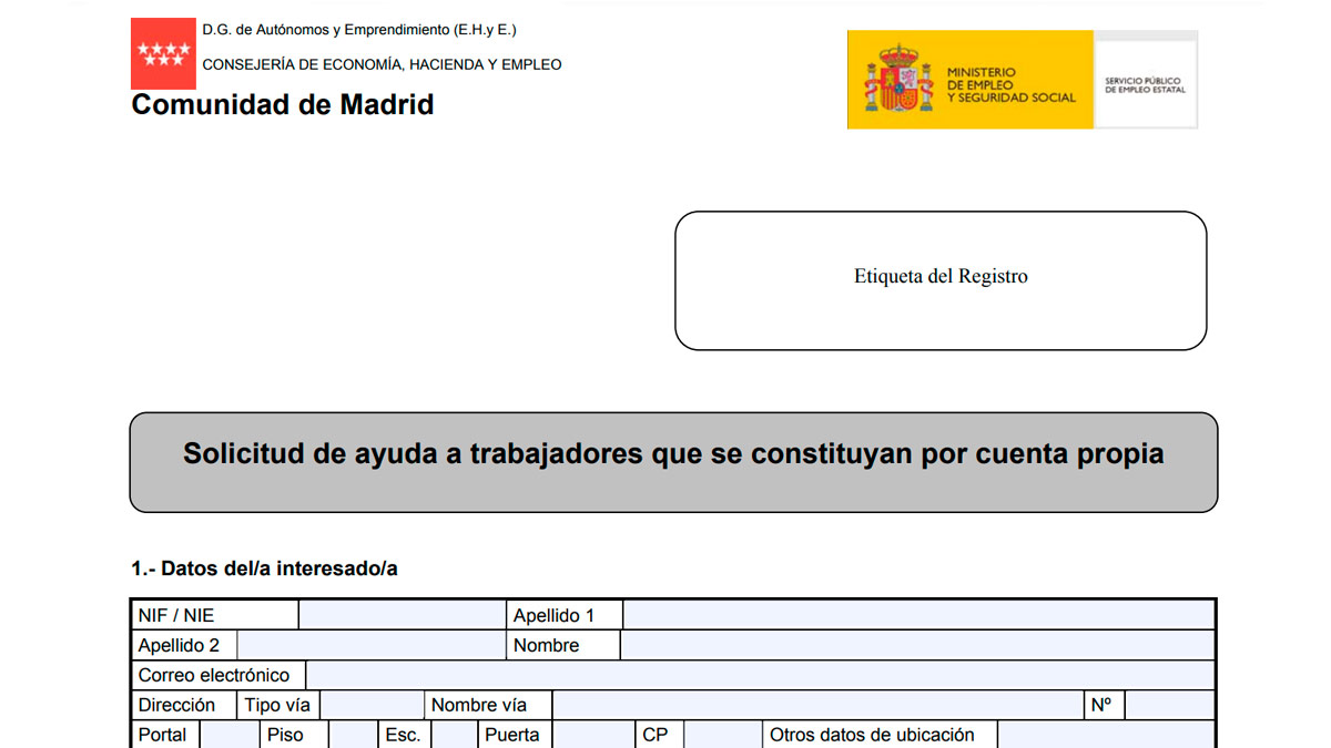 Pedir subvenciones para inicio de actividad por cuenta propia en la Comunidad de Madrid.