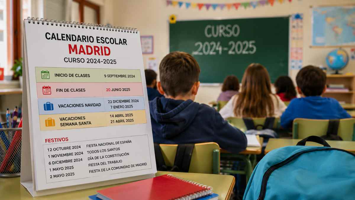Calendario escolar de Madrid para el curso 2024-2025 con fechas de clases, vacaciones y festivos