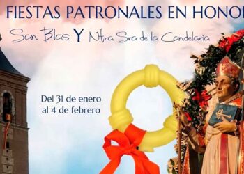 Cartel de las fiestas patronales de San Blas y la Virgen de la Candelaria en Ajalvir 2025 con imagen de San Blas.