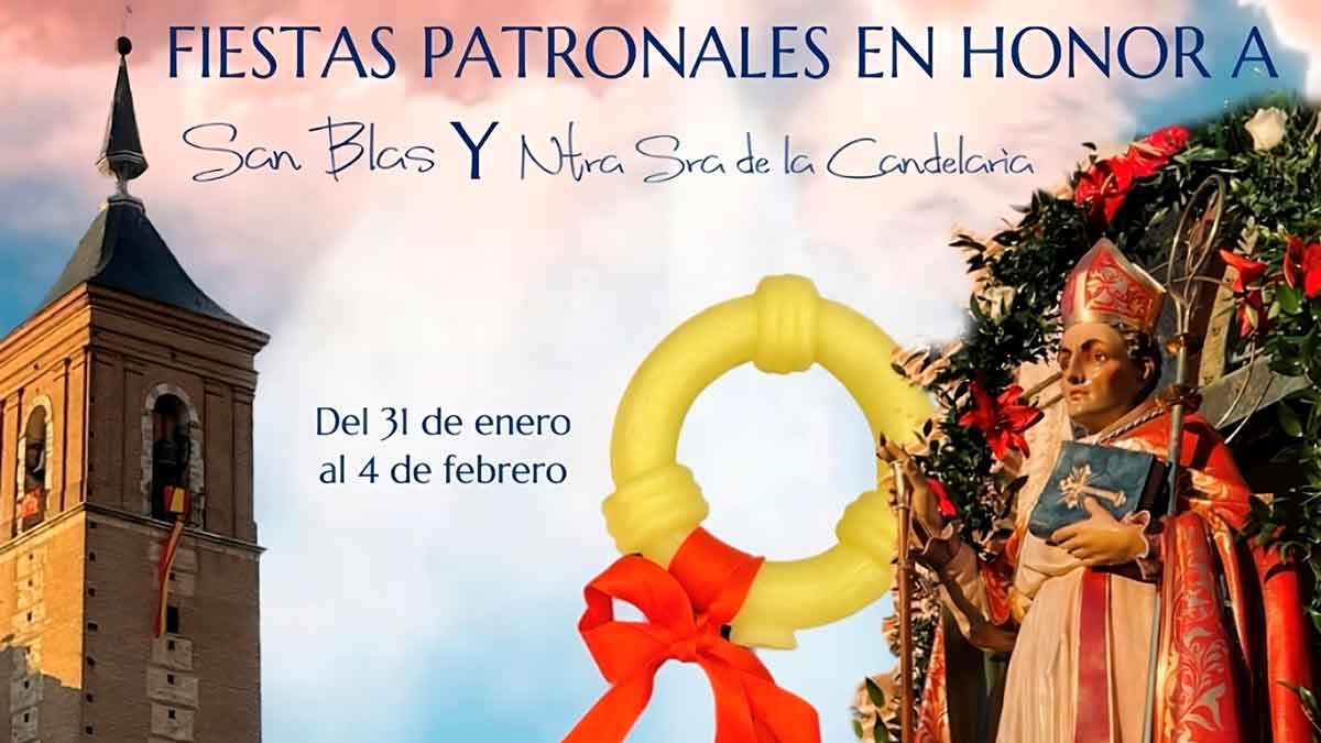 Cartel de las fiestas patronales de San Blas y la Virgen de la Candelaria en Ajalvir 2025 con imagen de San Blas.