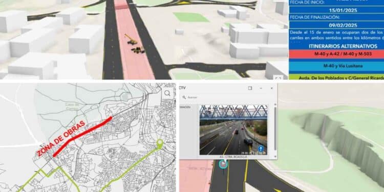 Mapa y visualización interactiva de los desvíos de tráfico por las obras de soterramiento de la A-5 en Madrid.