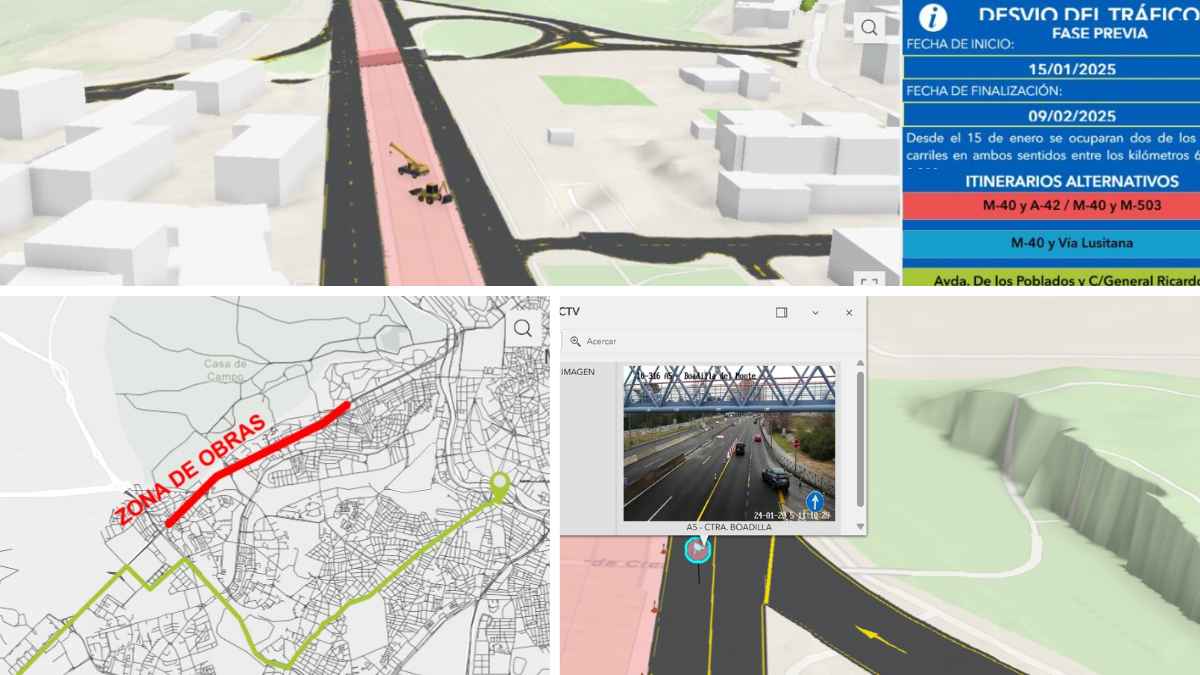 Mapa y visualización interactiva de los desvíos de tráfico por las obras de soterramiento de la A-5 en Madrid.