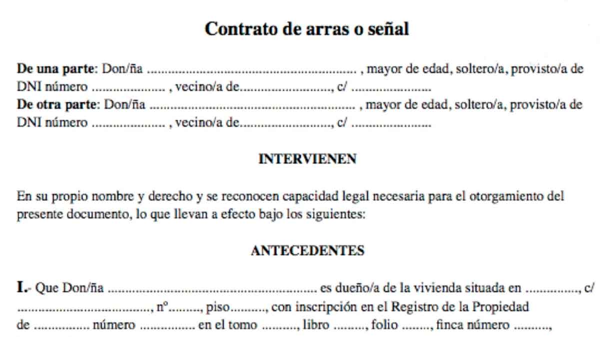 Contrato de arras para comprar una vivienda en 2025, documento clave en la compraventa de inmuebles.