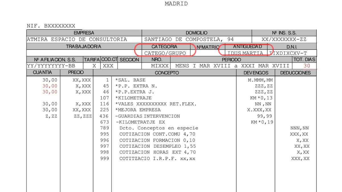 Casillas de la nómina importantes para el sueldo.