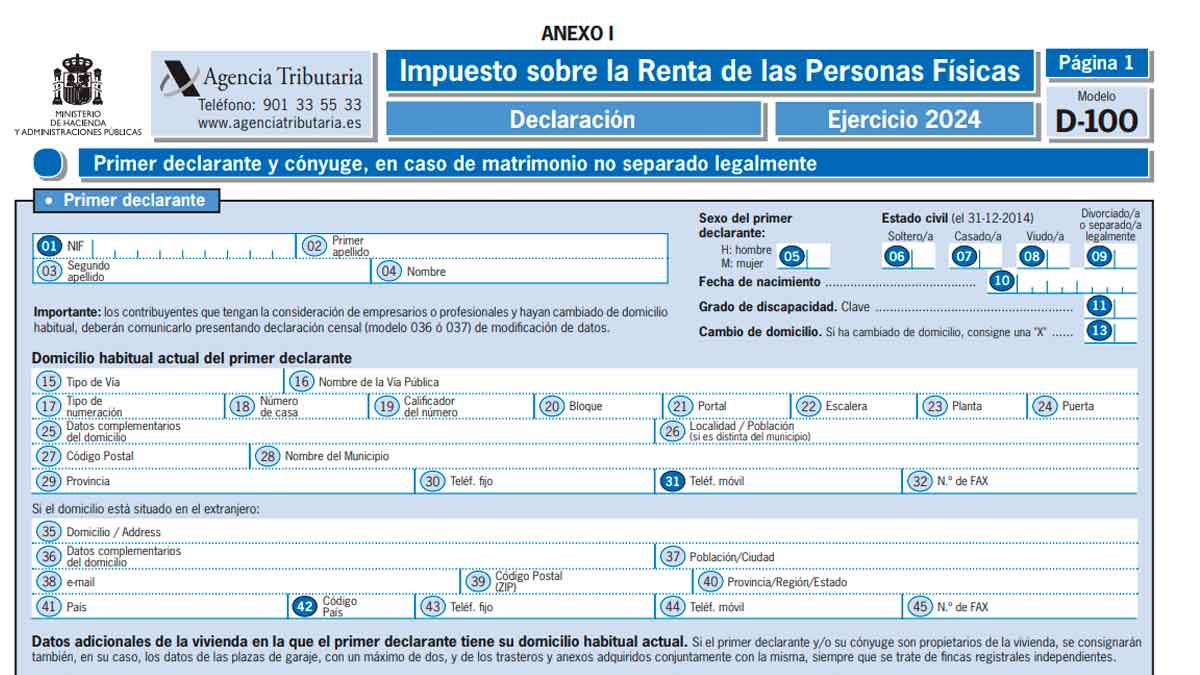 Formulario modelo 100 renta 2024 agencia tributaria