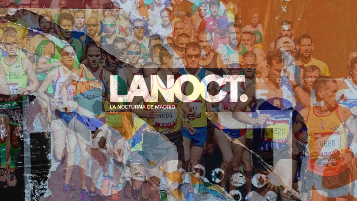 Corredores participando en La Nocturna de Madrid, la carrera nocturna de 7 km con música y luces por las calles de la capital