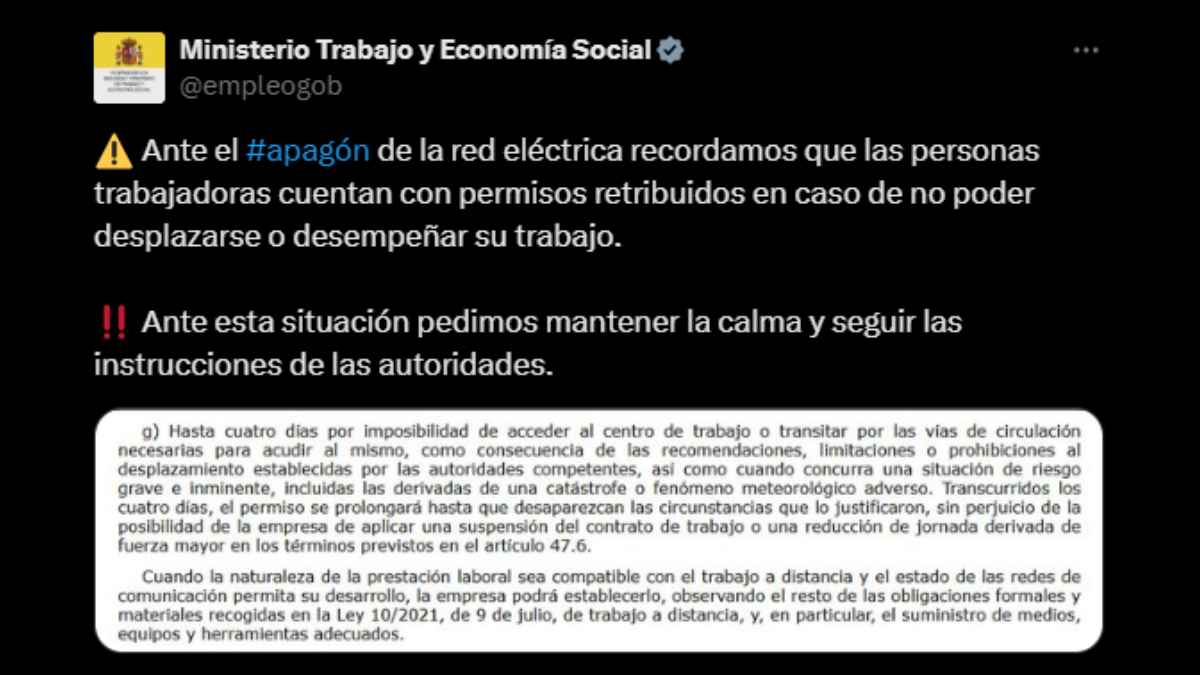 Permisos retribuidos tras el apagón.