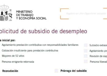 Formulario del SEPE para solicitar el subsidio de desempleo para mayores de 52 años