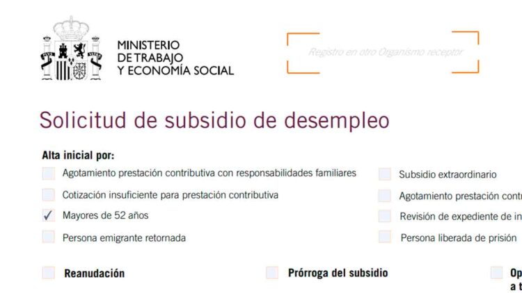 Formulario del SEPE para solicitar el subsidio de desempleo para mayores de 52 años
