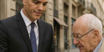 Hombre mayor hablando con un funcionario sobre la subida de las pensiones de jubilación en 2025