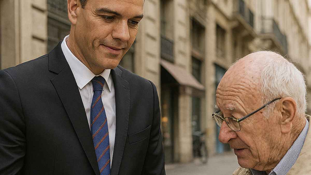 Hombre mayor hablando con un funcionario sobre la subida de las pensiones de jubilación en 2025