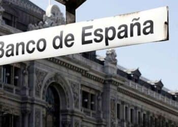 Letrero del Banco de España frente a su sede madrileña