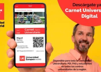 Carnet Universitario Digital de la Comunidad de Madrid en dispositivo móvil con beneficios para estudiantes, docentes y personal universitario