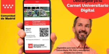 Carnet Universitario Digital de la Comunidad de Madrid en dispositivo móvil con beneficios para estudiantes, docentes y personal universitario