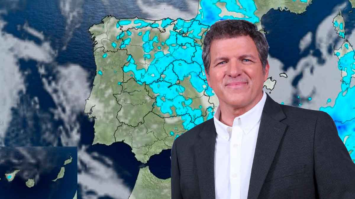Mario Picazo frente al mapa del tiempo pronosticando lluvia y tormentas en Madrid por San Isidro