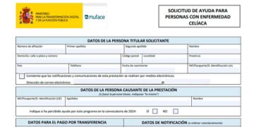 Formulario MUFACE 2025 para solicitar la ayuda de 400 € a mutualistas con enfermedad celíaca y gastos en dieta sin gluten