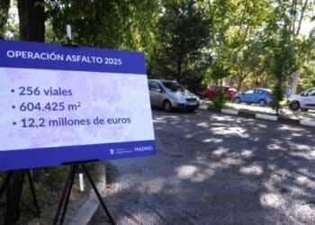 Obras de pavimentación en Madrid.