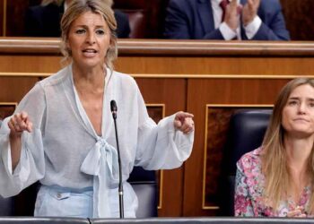 Yolanda Díaz en el Congreso durante la presentación de la reforma del subsidio por desempleo