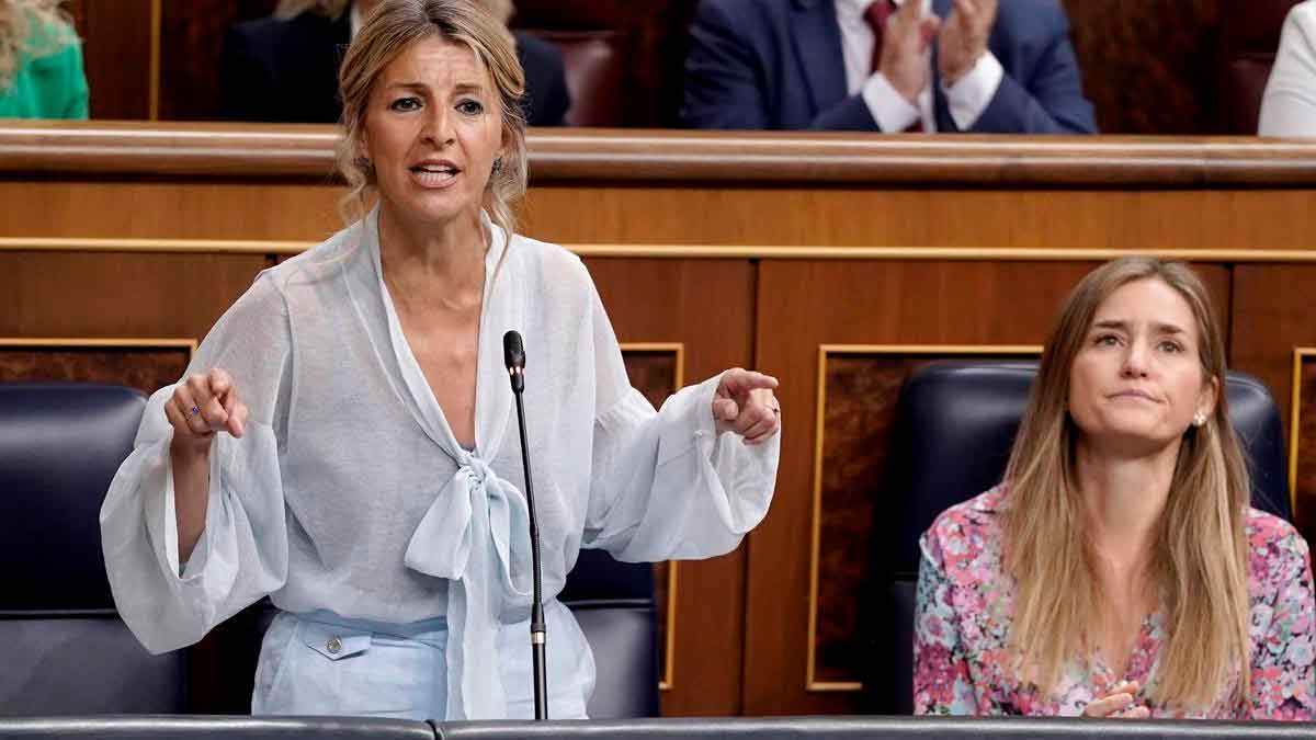 Yolanda Díaz en el Congreso durante la presentación de la reforma del subsidio por desempleo