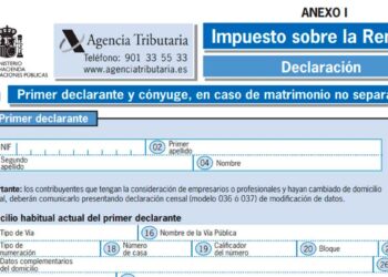 Cabecera del formulario modelo 100 de la Agencia Tributaria para la declaración de la Renta 2023, “Primer declarante y cónyuge”
