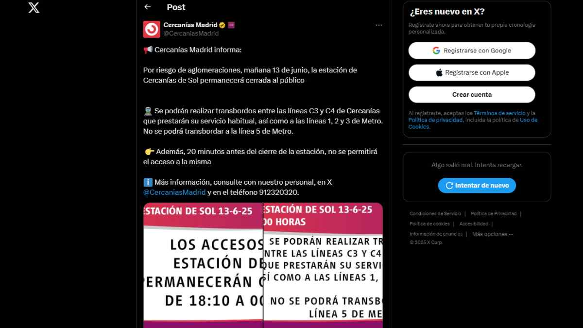Mensaje de Cercanías Madrid.