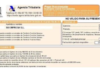 Ejemplo del Modelo 202 de pago fraccionado del Impuesto sobre Sociedades ejercicio 2024.