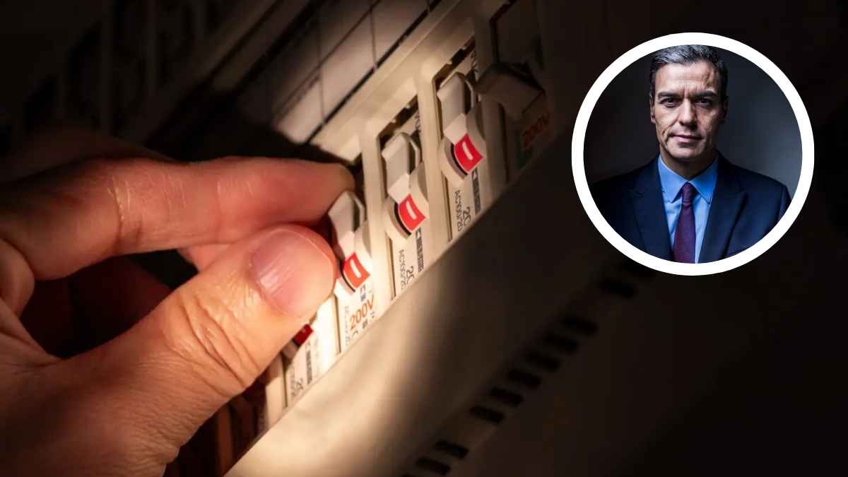 mano accionando interruptores electricos y Pedro Sánchez simbolo medidas gobierno contra apagon abril 2025.