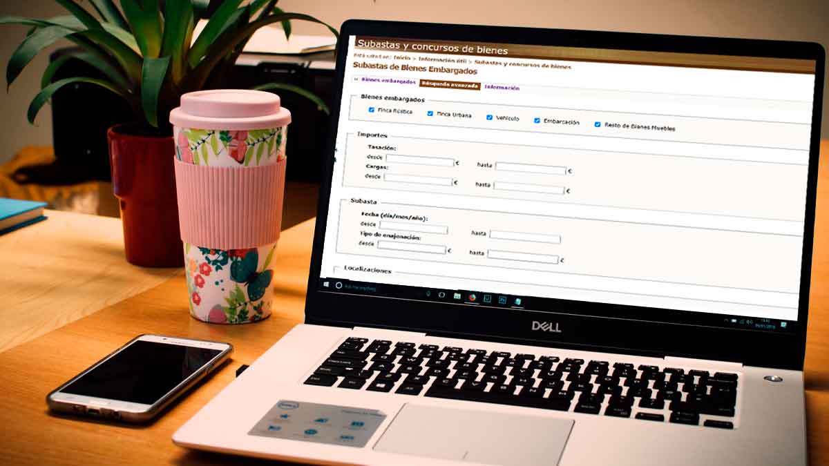 Página de subastas de la Seguridad Social abierta en un portátil para pujar por viviendas embargadas desde 5.500 €