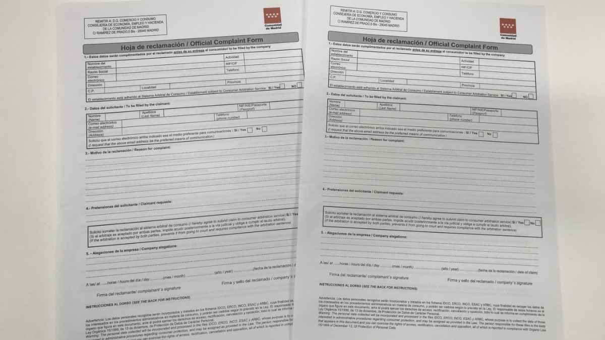 Solicitar hoja de reclamaciones.