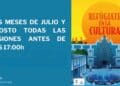 Cartel “Refúgiate en la Cultura” del Ayuntamiento de Madrid; sesiones culturales gratuitas de julio y agosto antes de las 17:00 horas.