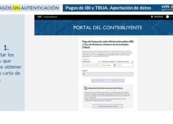 Pantalla paso 1 carpeta tributaria Madrid pago ibi trua sin autenticación