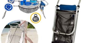 Carro de playa multiusos plegable que se convierte en mesa, disponible en Amazon