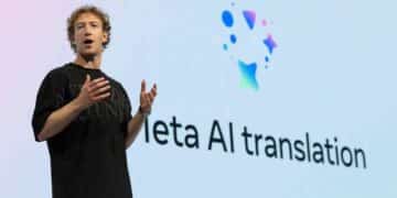 Presentación de Meta AI Translation durante una conferencia, ilustrando su integración en WhatsApp y el debate sobre privacidad.