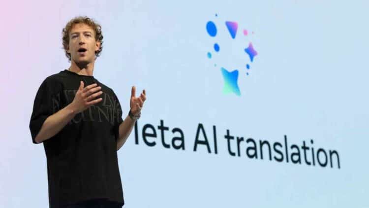 Presentación de Meta AI Translation durante una conferencia, ilustrando su integración en WhatsApp y el debate sobre privacidad.