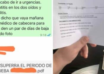 Captura de WhatsApp y parte médico que evidencian despido de camarera durante baja por otitis en periodo de prueba.