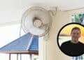 ventilador de pared con retrato de un experto; truco viral para dormir fresco sin aire acondicionado en verano.