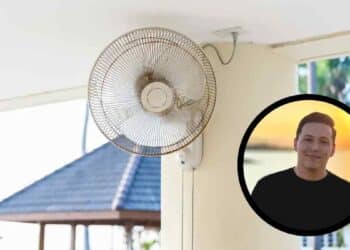 ventilador de pared con retrato de un experto; truco viral para dormir fresco sin aire acondicionado en verano.