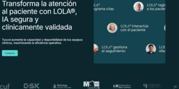 Banner de Tucuvi sobre LOLA®, IA de voz asistencial certificada como producto sanitario clase IIb para la atención al paciente.