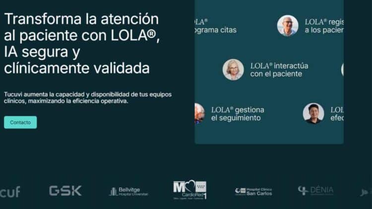Banner de Tucuvi sobre LOLA®, IA de voz asistencial certificada como producto sanitario clase IIb para la atención al paciente.