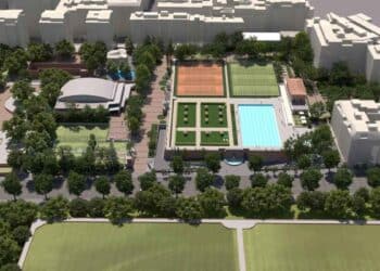 Milla Canal Chamberí, nueva zona deportiva y cultural con jardines, piscinas, pistas de pádel y espacios recreativos.