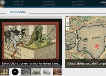 captura portal memoria de madrid con ilustracion don quijote y mapa historico lago casa de campo.