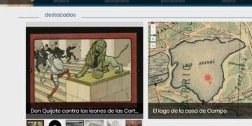 captura portal memoria de madrid con ilustracion don quijote y mapa historico lago casa de campo.