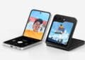 Samsung Galaxy Z Flip 7 FE abierto, mostrando pantalla interna y externa.