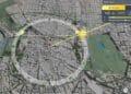 Mapa 3D de Shadowmap mostrando zonas de sombra y trayectoria solar en el centro de Madrid a las 09:01 horas.