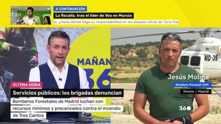 Bombero forestal Jesús Molina denuncia sueldos de 1.300 euros y plazas sin cubrir en Madrid durante entrevista en televisión.