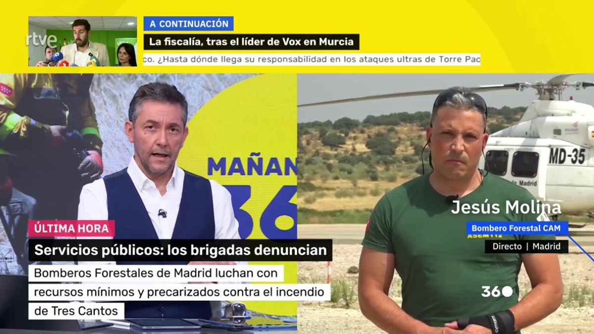 Bombero forestal Jesús Molina denuncia sueldos de 1.300 euros y plazas sin cubrir en Madrid durante entrevista en televisión.