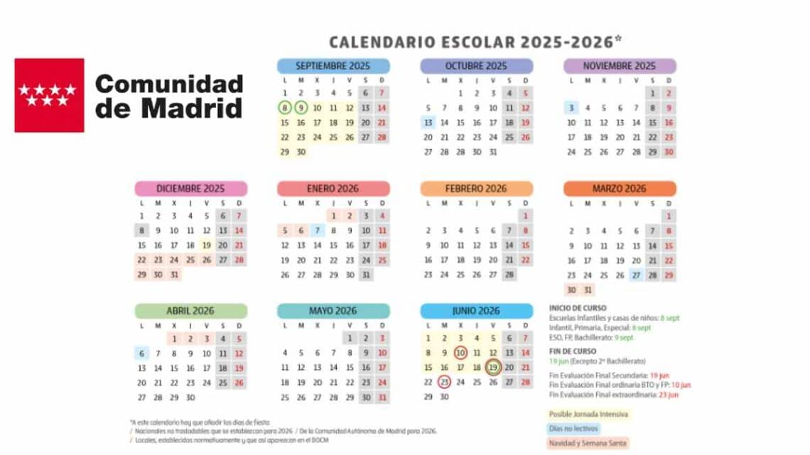 Calendario escolar 2025 26 madrid 2