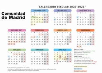 Calendario escolar Madrid 2025-2026 con inicio de clases, festivos y vacaciones.